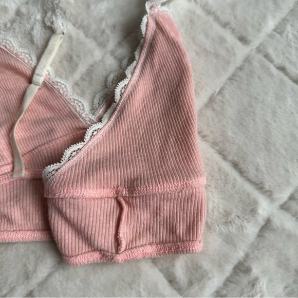 Victoria's Secret | Pink & Cream Ribbed Sleep Bralette | Size Medium - Picture 8 of 12